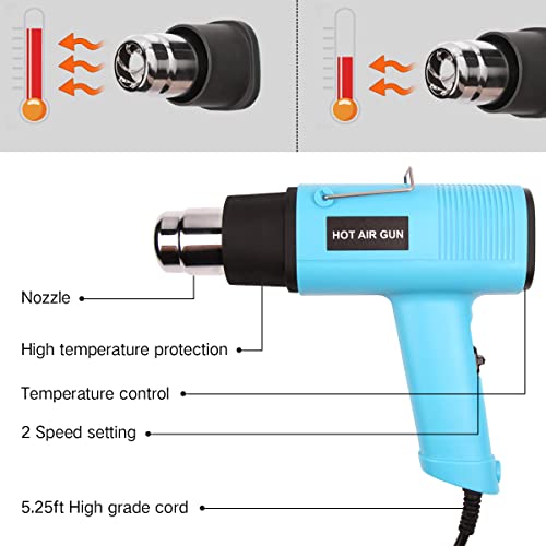 Ldk Heat Gun 1200W 140℉~932℉ (60℃-500℃) Heavy Duty Hot Air Gun Kit Variable Temperature Control With 2 Temperature Settings 2 Nozzles For Crafts, Shrink Wrapping, Candle Making, Epoxy Resin #TOP2