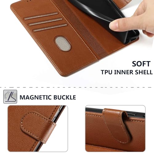 JanCalm for Samsung Galaxy S22 Case Wallet,RFID Blocking Phone Flip Cases,[Card Holder/Cash Slots] [Kickstand] Magnetic Clasp Leather Protective Folio Cover (Brown) by JanCalm - Image 5