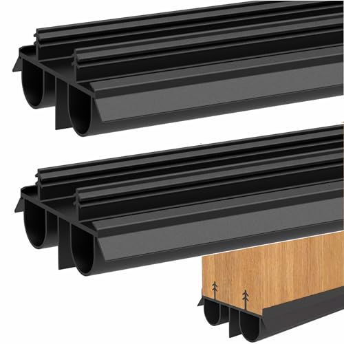 Exterior Door Sweep [2 Pack] 36 Inch Kerf Weather Stripping with Dual Air Tube Seal & Vinyl Fins | Under Door Bottom Seal Strip for Exterior Doors with Kerf Track | Quiet & Tight Fit
