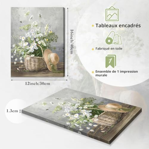 Toile encadrée Marguerite 30x40 cm, cadre bois Dzaalewall
