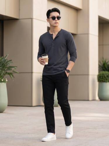Image of BULLMER Men's Trendy Full Sleeve Henley Neck T-Shirt | Cotton Blend Solid Casual Tee | Stylish Menswear for Everyday | Sizes S to 2XL - Pack 1