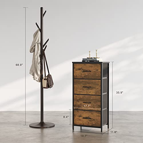 Cubiker Dresser Storage Tower, 4 Drawers Fabric Organizer Unit For Bedroom Hallway Entryway Closets, 16" Small Dresser Clothes Storage With Sturdy Steel Frame Wood Top, Rustic Wood #TOP2