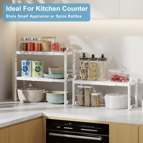Image of Narrow Expandable Cabinet Shelf Organizer, Kitchen Countertop Storage
