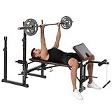 SPORTNOW Banco de Musculación Multifuncional, Banco de Pesas, Press Banca con Soportes para Barra Regulables y Respaldo Ajustable, para Entrenamiento Completos de Cuerpo, en Casa, Gimnasio, Negro