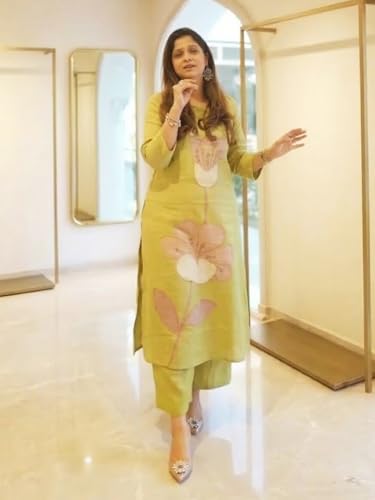 Image of ANNI Designer Kurta Sets for Women Viscose Blend Printed | Kurta Palazzo Set | Straight Kurti Set for Women | Round Neck 3 /4 Sleeve Ethnic Outfit | Designer Indian Kurti Top with Palazzo Pants
