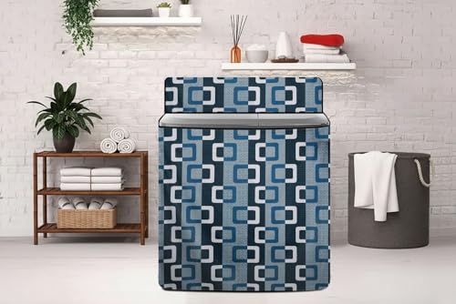 Image of The Furnishing Tree Semi-Automatic Top Load Washing Machine Cover | Waterproof & Dustproof | Easy to Clean | Durable & Washable, Modern Square Geometric Print Polyester (53.5x89x99 CM)