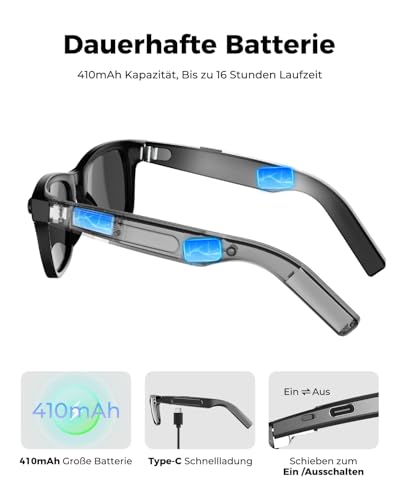 KI Smart-Brille mit Kamera, 800W Kamera & 2K Videoaufnahme, betrieben mit ChatGPT, Echtzeit-Übersetzung in über 160 Sprachen, HiFi-Audio & Musiksteuerung, Smart-Sonnenbrille mit Videoaufnahme