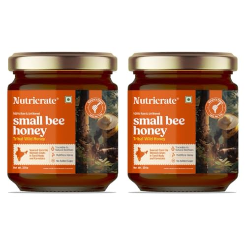Image of Nutricrate Small Bee Honey (500g) Pure and Natural | No Sugar Adulteration | Kombu /Stingless Bees Raw Honey from Jungles of Western Ghats (Pack of 2-250g x 2)