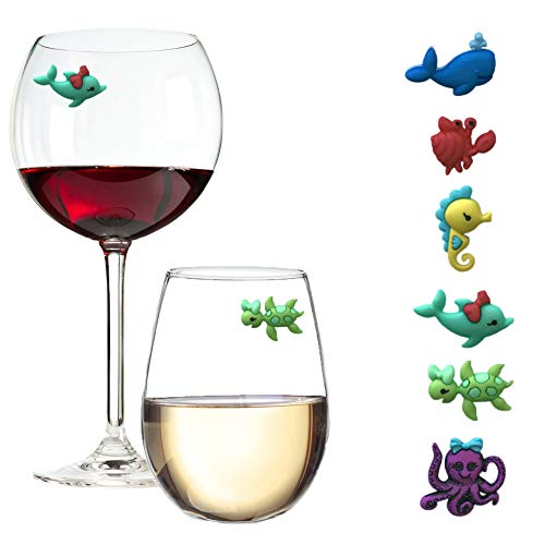 Buy 2 get 3 Beach Wine Charms – Magnetic Drink Markers - 6 Wine Glass Tags for Stemless Glasses - Fun Beach Themed Gift Idea by Simply Charmed