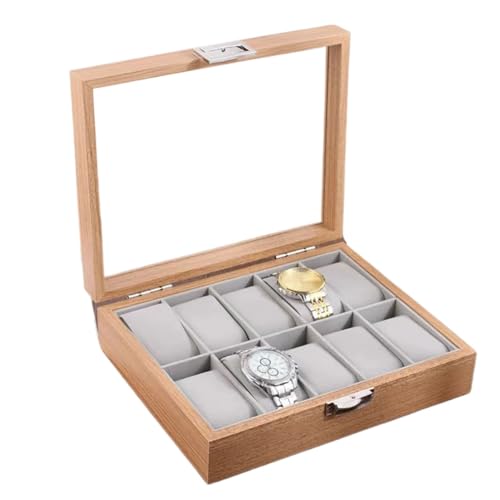 JFTEOPUTN Caja de reloj de diez ranuras Caja de reloj de madera Bandeja de exhibición con Caja de reloj de almohada Regalo Organizador de joyas para regalo de
