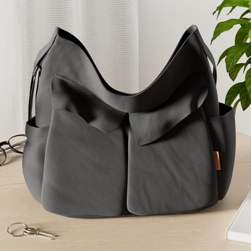 Bolso bandolera grande de lona con múltiples bolsillos miniatura 2