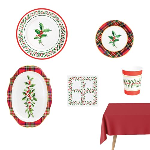 MAXI PRODUCTS - Kit 12 Personas - Decoración Navidad Acebo - Pack 74 uds - Temática Navideña - Vajillas Completas Navidad - Diseño Único MAXI PRODUCTS - Kit 12 Personas - Decoración Navidad Acebo - Pack 74 uds - Temática Navideña - Vajillas Completas Navidad - Diseño Único