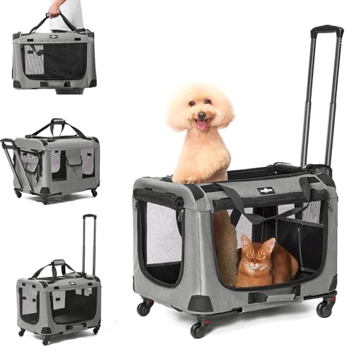 Rolling-Dog-Cat-Carrier-with-Wheels-Collapsible-Extra-Large-Cat-Pet-Carrier-for-2-Cats-with-Telescopic-Handle-Travel-Dog-Cat-Crate-Carrier-for-Large-Cat-Small-Dog-for-Vet-Visits-Camping