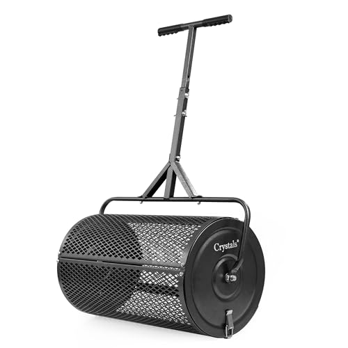 Crystals 24" Steel Compost Spreader Roller – 70L Lawn Peat Moss & Topsoil Spreader for Grass Seed, Manure & Fertiliser, Heavy Duty Garden Lawn Care Tool with Mesh Drum for Even Distribution