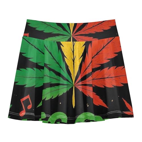 Reggae Music Marijuana Leaf Athletic Shorts Girls Skorts Tennis Skirts for Kids Rainbow Little Girl 3t