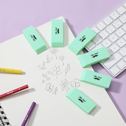 Image of Mr. Pen- Pencil Eraser, 12 Pack, Green | Large Latex Free Block Erasers for School, Office, Art Sketching, Homework, Exams, Clean Smudge-Free Correction