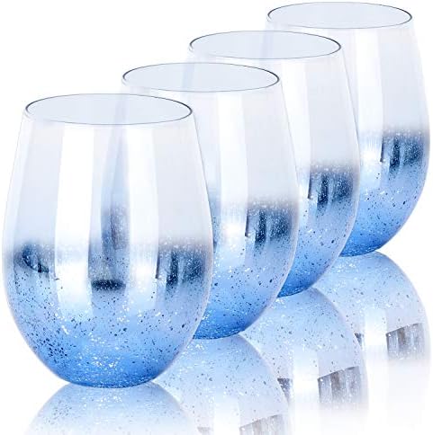 Cocktail Glasses, Beasea 18.6 oz Blue Drinking Glasses Set of 4, Beer Glasses Glassware Beverage Glass Shiny Beverage Tumbler Wine Glass for Water Juice