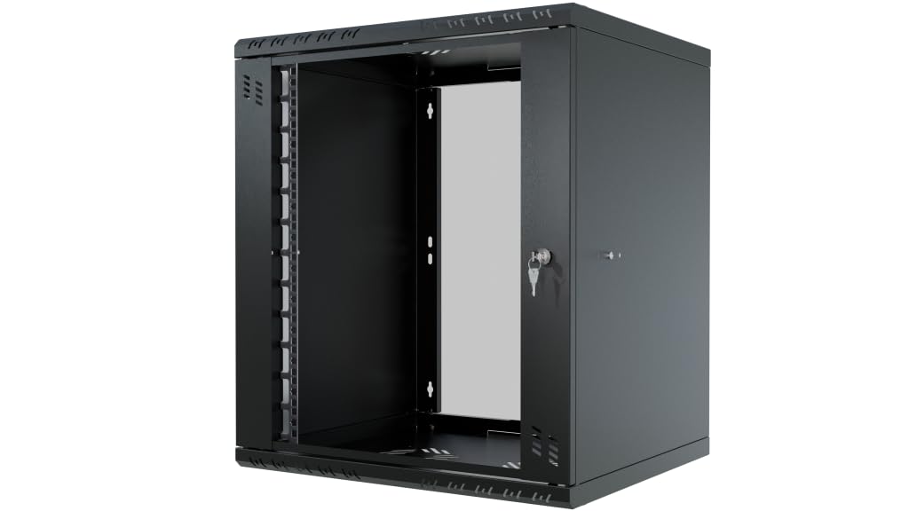 Armario Rack 19 Pulgadas 12U 450mm Standard - Acero de Alta Resistencia - Bastidor y Armario para Equipos de Red - Armario Rack 19 Compatible con Bandeja Rack - Puerta de Cristal