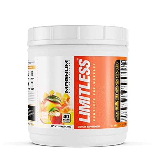 Magnum Limitless Pre Workout - Peach Mango Rush 40 Servings Nutraceuticals, All in One Pre Workout Powder for Men and Women for Energy, Strength, Pumps, Endurance Focus