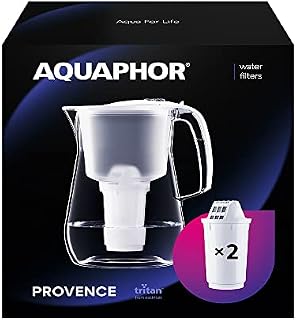 AQUAPHOR Provence Water Filter Jug 4.2L, for reduction of Chlorine and other impurities, Inc 2 x A5 Filter Cartridges with added Magnesium- Premium Water Filter jug in Glass effect. - Black