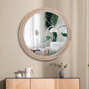 24" Round Wooden Wall Mirror,Rustic Circle Mirrors,Farmhouse Mirror with Beaded for Wall,Boho Decorative Mirror,Nature Vanity Accent Distressed Mirrors for Bathroom,Bedroom, Living Room,Entryway 24 Round Wooden Wall MirrorRustic Circle MirrorsFarmhouse Mirror with Beaded for WallBoho Decorative MirrorNature Vanity Accent Distressed Mirrors for BathroomBedroom Living RoomEntryway