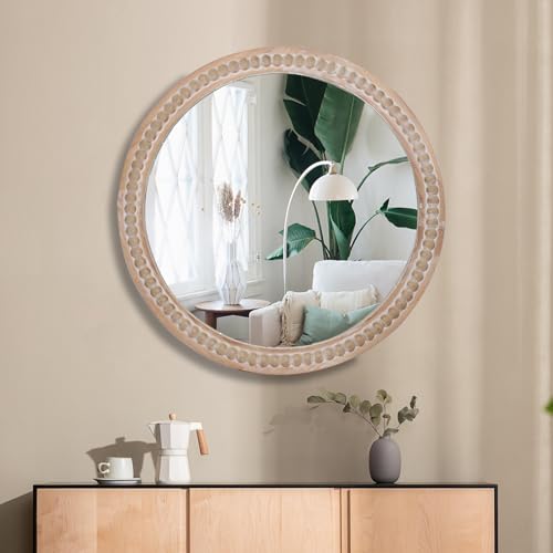 24-Round-Wooden-Wall-MirrorRustic-Circle-MirrorsFarmhouse-Mirror-with-Beaded-for-WallBoho-Decorative-MirrorNature-Vanity-Accent-Distressed-Mirrors-for-BathroomBedroom-Living-RoomEntryway 24 Round Wooden Wall MirrorRustic Circle MirrorsFarmhouse Mirror with Beaded for WallBoho Decorative MirrorNature Vanity Accent Distressed Mirrors for BathroomBedroom Living RoomEntryway