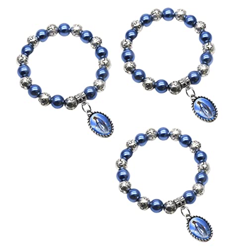 GARNECK 3 Uds. Pulseras de Perlas Cruzadas de Perlas Azules Pulseras Decorativas Pulseras de Madonna Pulseras Cruzadas Religiosas Cover