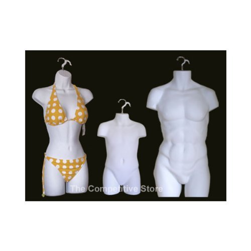 Male Female Dress And Child Mannequin Body Forms Set Of 3 Pcs - White