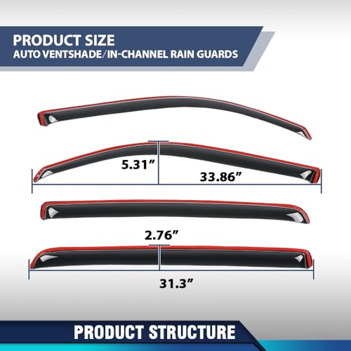 Image of PIT66 in-Channel Ventvisor Window Deflectors and Sun Visors 4 Pcs | Fit Dodge Ram 1500 Crew Cab 2019 2020 2021 2022 2023 2024 2025 Interior Sun Visor Smoke