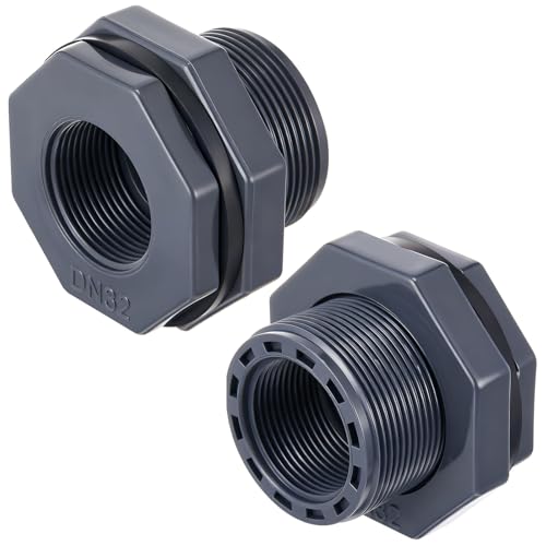 Image of 2 Pcs 1-1 /4 Inch Bulkhead Fitting PVC Npt Tank Connector