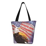 Tragetasche für Damen mit Reißverschluss – Adler mit USA-Flagge – lässige Handtasche Schultertaschen Strandtasche für Arbeit und Reisen, Schwarz , Einheitsgröße