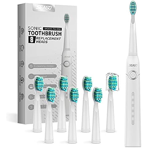 Cepillo de dientes eléctrico sónico Seago con carga USB y 8 cabezales de repuesto Cover