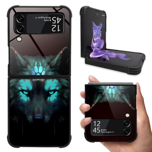 CARLOCA Compatible with Samsung Galaxy Z Flip 3 5G Case,Spiritual Wolf Black Identity Graphic Design Shockproof Anti-Scratch Hard Acrylic Case for Samsung Galaxy Z Flip 3 5G