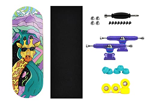 Teak Tuning Complete Fingerboard Graffiti Giraffe Edition - Premium, Heat Transfer Graphic - Pro Shape & Size - Bearing Wheels, Pro Trucks, 61A Pro Duro Bushings - 32Mm X 97Mm Deck #TOP3