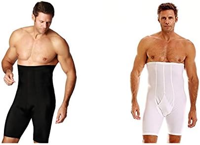 EverTone Insta Trim Waist Compression Undershorts/High Waisted Compression Workout Pants/Mens Long Compression Shorts 2 Pack Black/White
