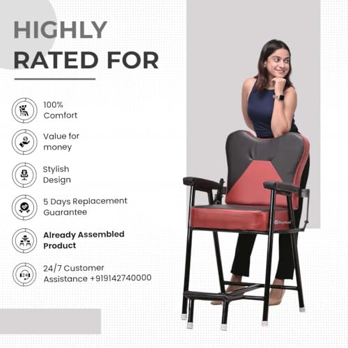 Image of Beauty Parlor Massage Chair Salon Barber Cutting Beauty Parlor Chair Made of Iron Frame, with Push Back System and Cushioned Back Seat (Red Black) Already Assembled