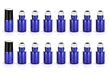 ZbFwmx 20 Pack Set 2ML(5/8 Dram) Micro Mini Glass Roll on Glass Bottles with Metal Roller Balls Refillable Slim Sample Vial Aromatherapy Essential Oil Roll On(2ML Blue)