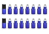 ZbFwmx 20 Pack Set 2ML(5/8 Dram) Micro Mini Glass Roll-on Glass Bottles with Metal Roller Balls - Refillable Slim Sample Vial Aromatherapy Essential Oil Roll On(2ML Blue)