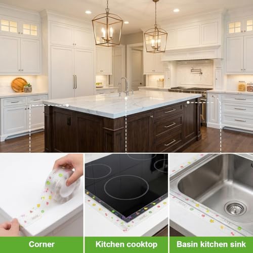 Image of HASTHIP 3.2M x3.8CM PVC Trim Tape, Self-Adhesive Tape for Kitchen Sink Corner Line Sticking Strip Washable Adhesive Caulk Tape Self Waterproof Repair Tape for Bathtub Bathroom Kitchen Sink Basin