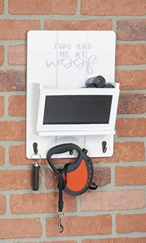 Red Co. 10” X 14” Wooden Wall Key Holder With 3 Metal Hooks And Chalkboard Shelf – You Had Me At Woof – White #TOP2