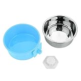 Oumefar Cuenco De Agua para Comida para Mascotas De Acero Inoxidable + PP Cuenco De Comida para Mascotas Desmontable, Comedero para Mascotas, Casa para Gatos(Azul Pequeño)