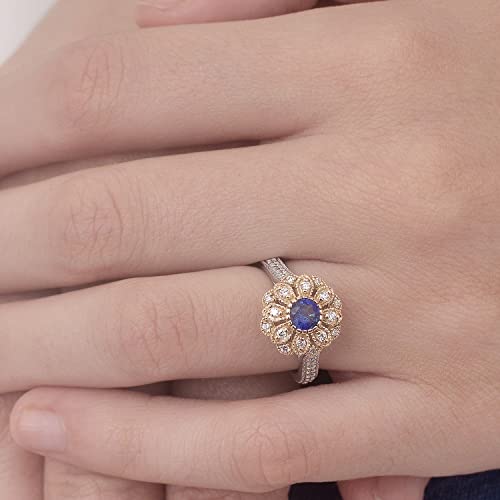 Angara Natural Blue Sapphire Halo Ring for Women in 14K Solid Dual Tone Gold | September Birthstone, Birthday, Engagement, Anniversary, Wedding Jewelry Gift for Women3