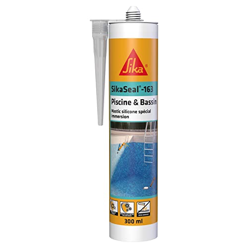 SIKA - Mastic silicone spécial immersion - SikaSeal-163 Piscine & Bassin transparent - Joints de piscines et zones immergées - Résistant au chlore - 300 ml