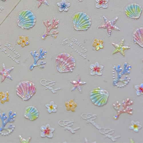 Image of Starfish Nails Stickers Ocean Nail Art Decals Marine Organism with Design Summer Beach Nail Art Stickers for Women Girls Kid 5D Embossed Self Adhesive Manicure Supply Decoration