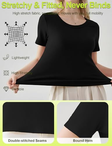 Image of Venzina Women's Double-Faced Modal T-Shirt - 60S Cooling Smooth Short Sleeve Tops, Slim Fit Breathable Moisture Wicking Tee for Yoga, Work & Casual Wear