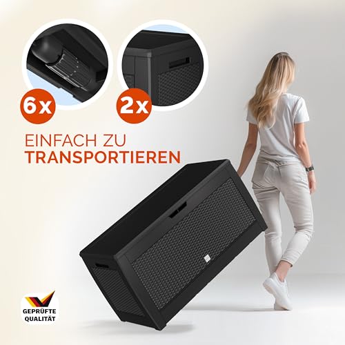Truhe Rato klappbarer Deckel Stecksystem Haltegriffe Rollen Rattanoptik anthrazit Gartenbox Auflagenbox Kissenbox - 7