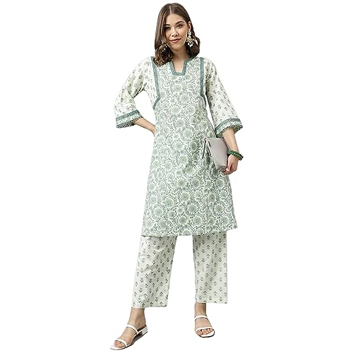 Image of FIORRA Womens Cotton Printed Kurta Pant Set