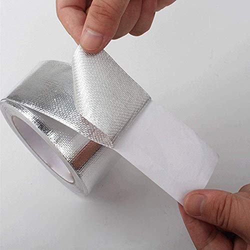 DINGJIE Glasfaser Aluminiumfolie Klebeband 5CM x 25M, Kanal-Isolierband Hochtemperatur Heavy Duty Metal Tape Verstärktes Aluminium-Folienband Wasserdichtes Klebeband Thermoshield Hitzeschutzband