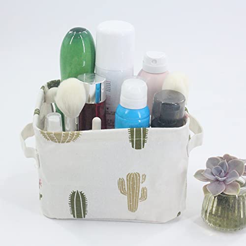 Mziart Cute Small Storage Basket With Handle, Foldable Cotton Fabric Storage Organizer Box For Nursery Kids Babies Room Shelves & Desks (Multi-Colored Cactus) #TOP3
