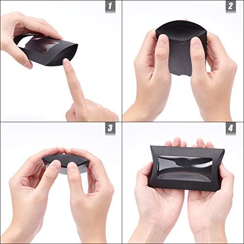 BENECREAT 30PCS 12.5x7.5x4cm Black Kraft Paper Pillow Boxes with Clear Window, Candy Packaging Box Treat Box for Shower, Birthday and Wedding Party